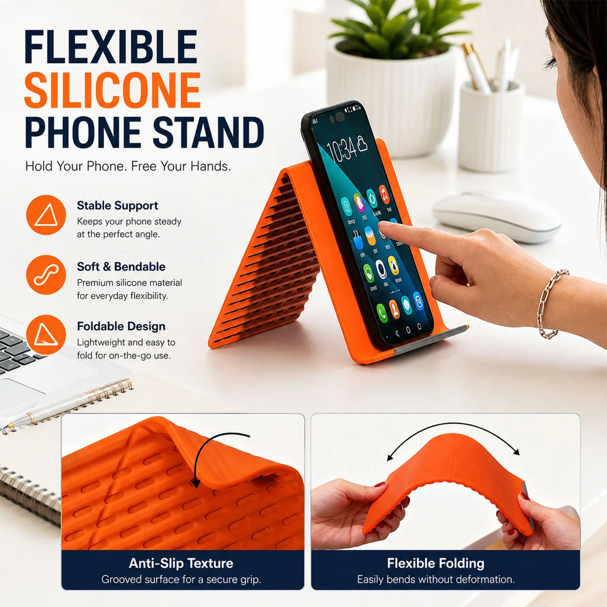1PC Portable Foldable Silicone Phone Holder Bendable Freely into Any Shape Multi-Angle Adjustable Stand for Mobile Phone