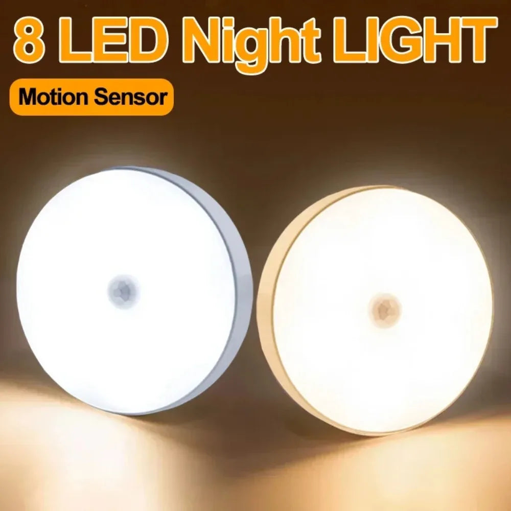 1/2/3pcsLED Motion Sensor Lamps, 8-LED USB Rechargeable Circular Night Illumination with Dual Color Options, Portable with Magne