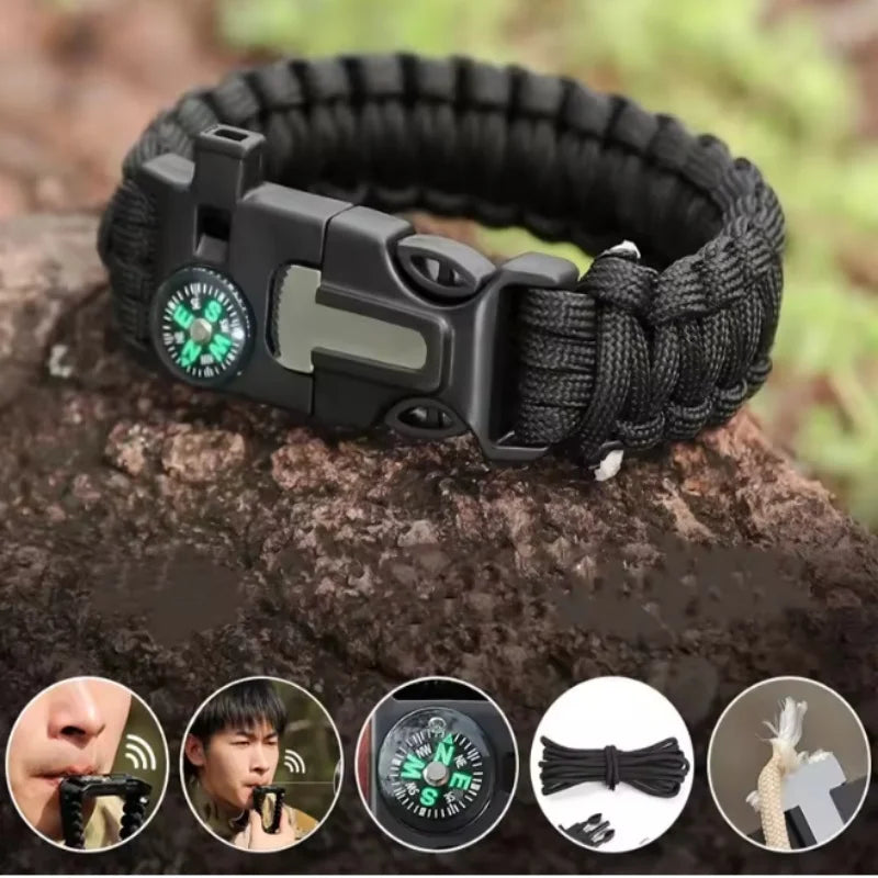 3‑in‑1 Paracord Survival Bracelet with Compass Whistle Multi‑Function Outdoor Emergency Bracelet for Men Women