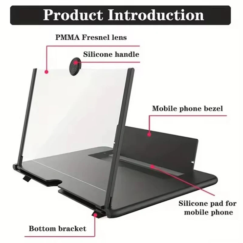 10 Inch 3D Screen Amplifier Video Magnifier for Smartphone Enlarged Mobile Phone Stand Bracket