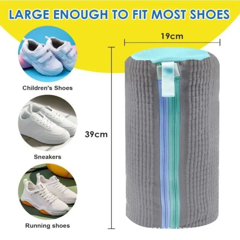 Double Shoes Fluffy Fiber 360° Surround Cleaning Shoe Washing Bag Reusable Durable Machine-Washable Laundry Bag with 2 Zippers