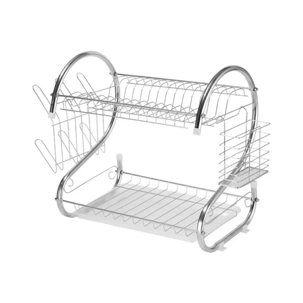High Quality Stainless Steel Dish Drying Rack S Shape Metal Dish Drainer Space Saving 2 Tier Kitchen Organizer Kitchen