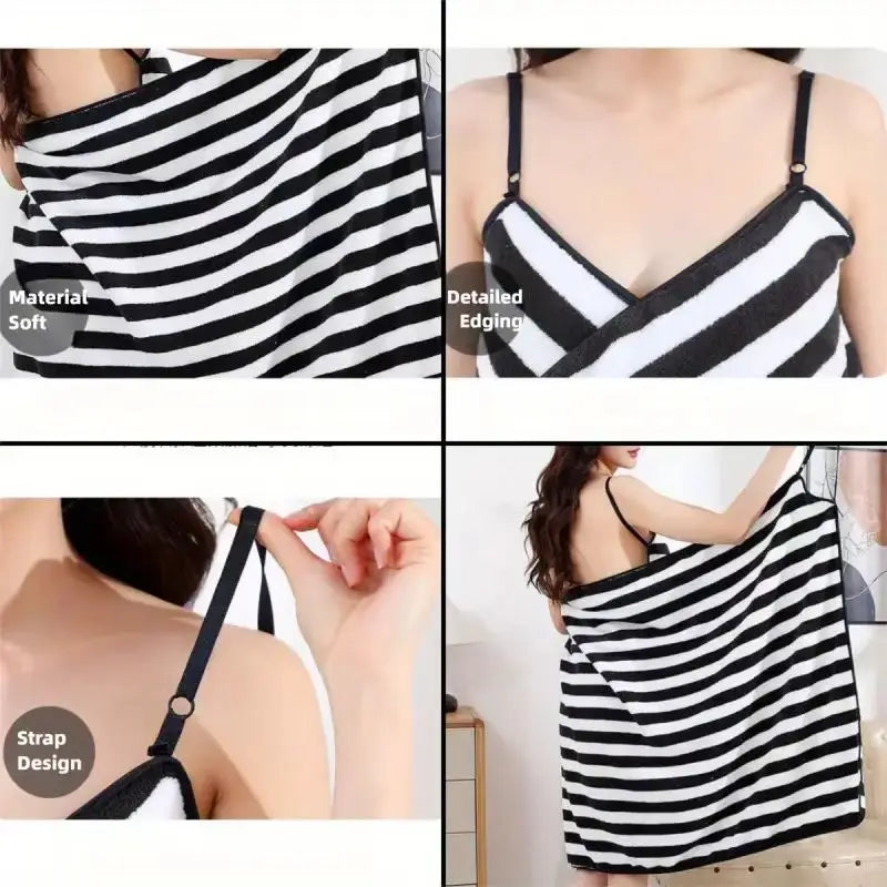 Striped Strappy Bath Towel for Women,backless Design,sexy and Fashionable.Coral Fleece Wearable Bath Towel,soft and Quick-drying
