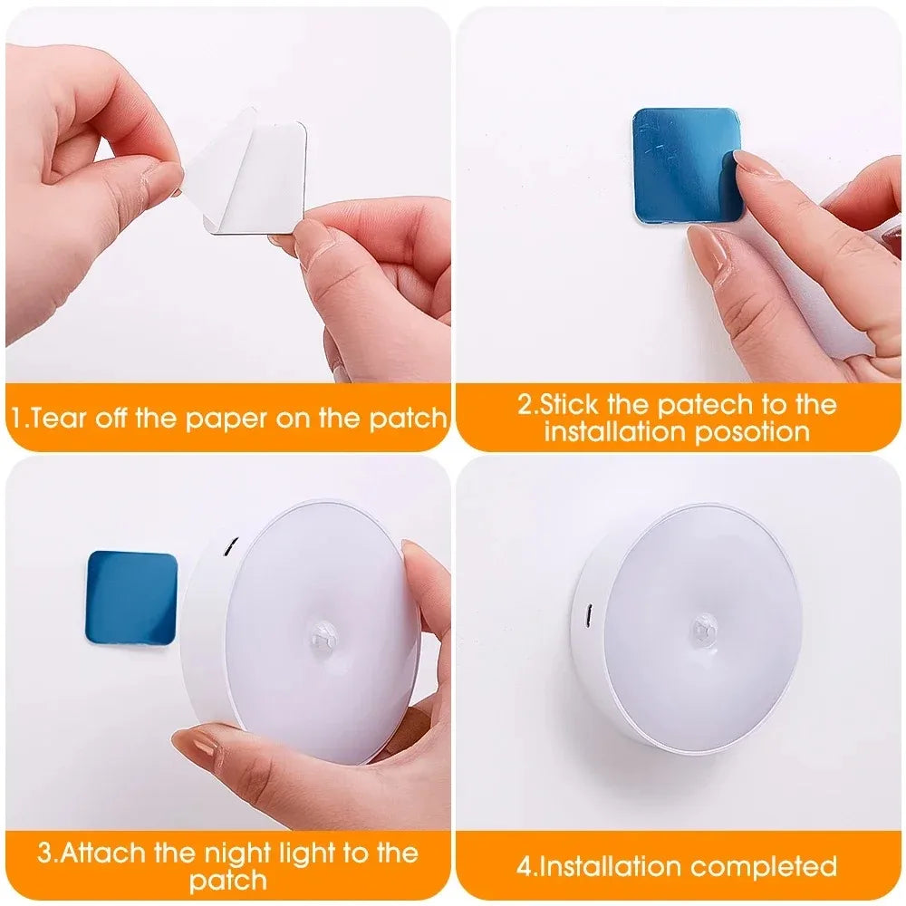 1/2/3pcsLED Motion Sensor Lamps, 8-LED USB Rechargeable Circular Night Illumination with Dual Color Options, Portable with Magne