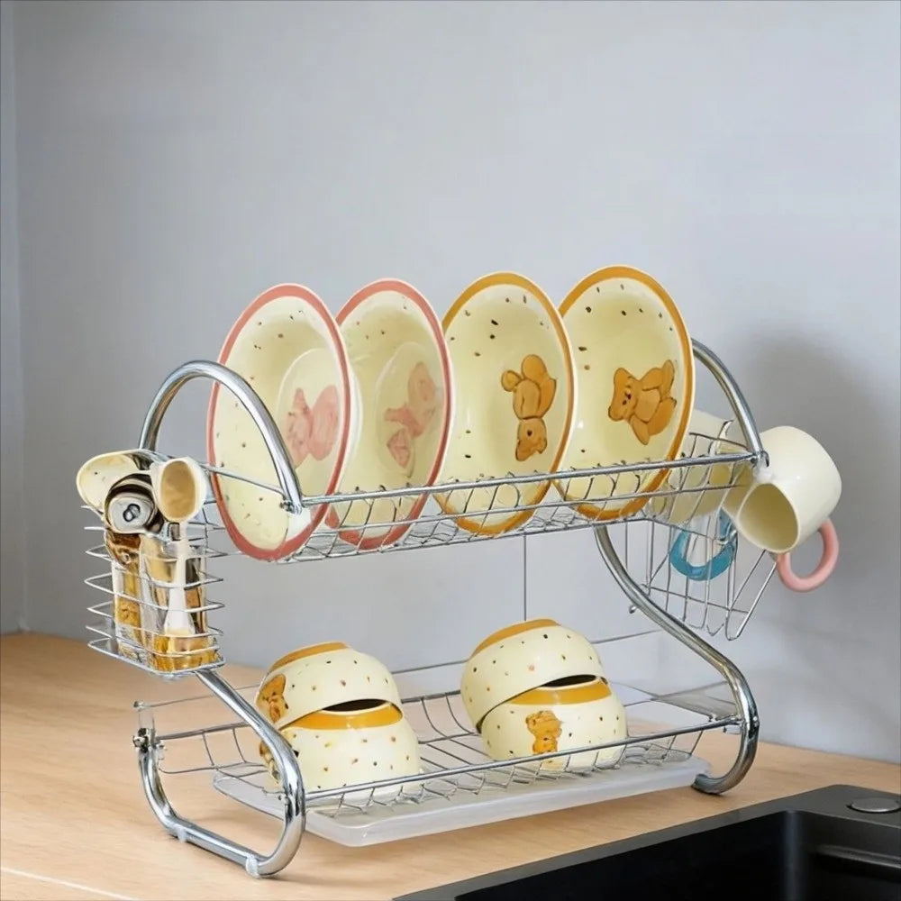High Quality Stainless Steel Dish Drying Rack S Shape Metal Dish Drainer Space Saving 2 Tier Kitchen Organizer Kitchen