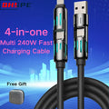 USB、Type C, lightning-Max 240W Fast Charging and Data Sync MFISH 4-in-1 Multi-Function USB Charging Cable for 16/15, iPad