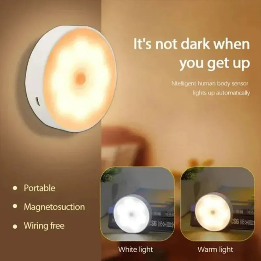 1/2/3pcsLED Motion Sensor Lamps, 8-LED USB Rechargeable Circular Night Illumination with Dual Color Options, Portable with Magne