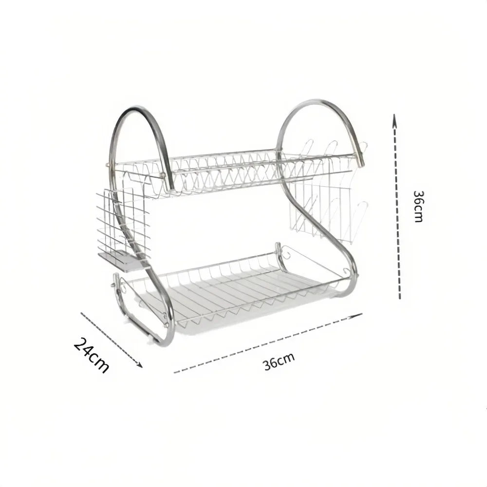 High Quality Stainless Steel Dish Drying Rack S Shape Metal Dish Drainer Space Saving 2 Tier Kitchen Organizer Kitchen