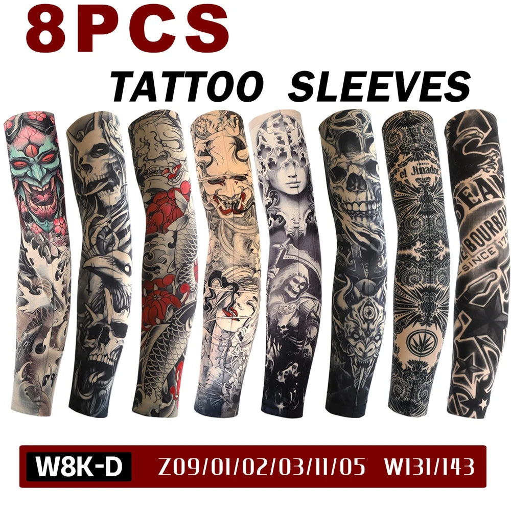Men Long Summer Tattoo Sleeves Seamless Armguard Sun Protection Cover Outdoor Gloves Driving Ice Silk Women Arm Sleeves