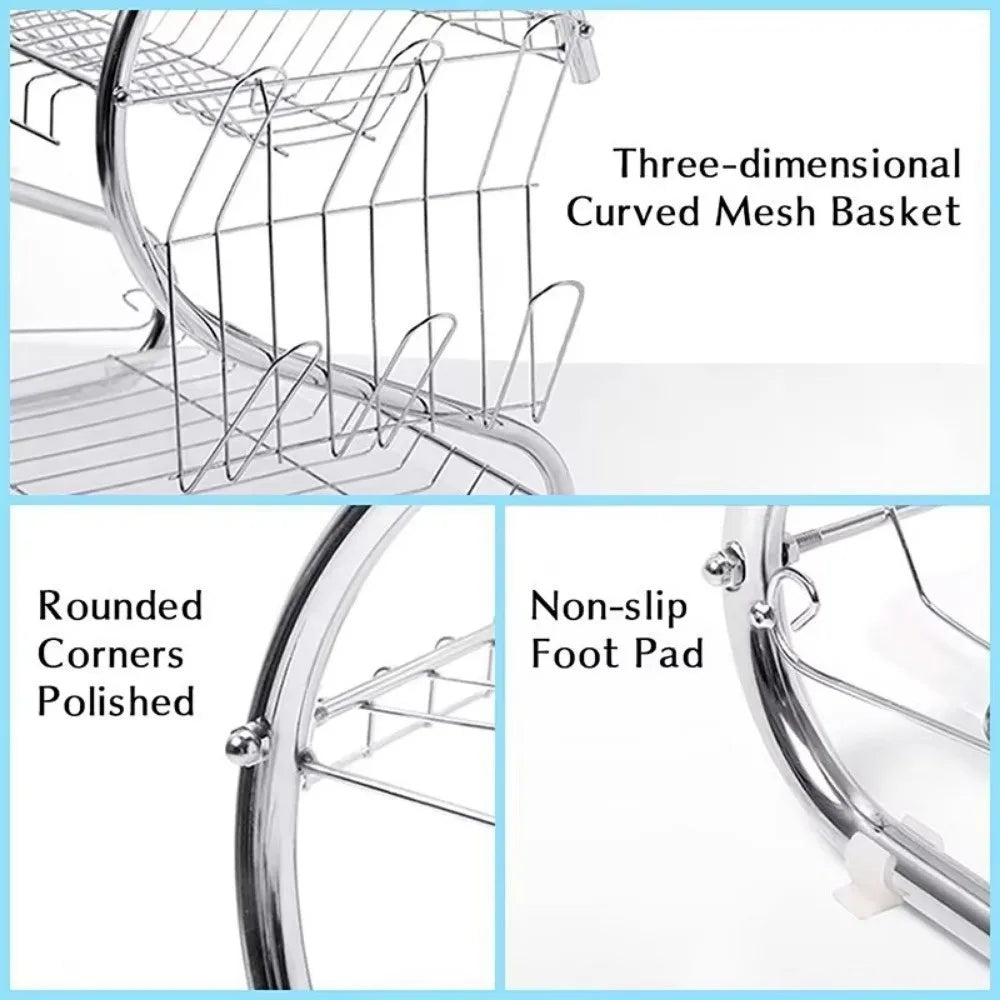 High Quality Stainless Steel Dish Drying Rack S Shape Metal Dish Drainer Space Saving 2 Tier Kitchen Organizer Kitchen