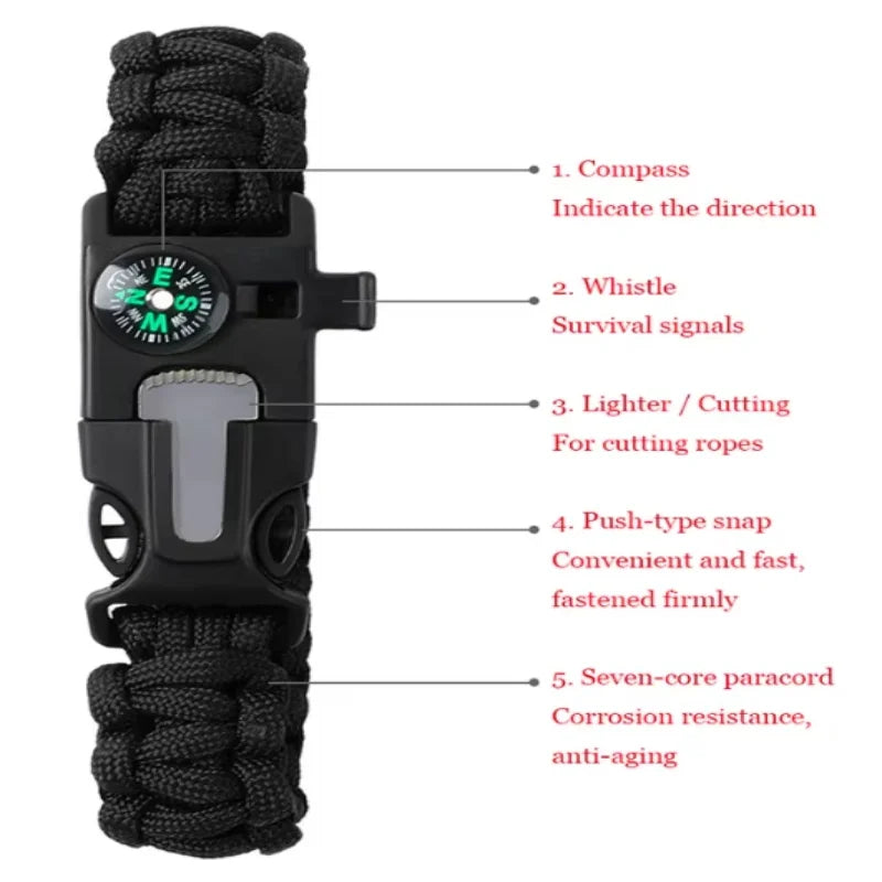 3‑in‑1 Paracord Survival Bracelet with Compass Whistle Multi‑Function Outdoor Emergency Bracelet for Men Women