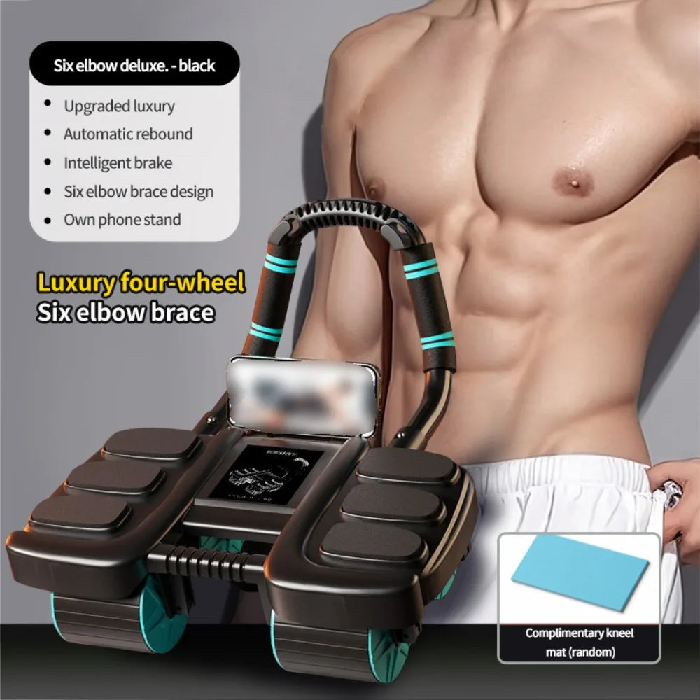 Four-Wheel Abdominal Workout Roller 6/8 Elbow Support Anti-Slip Core Strengthening Trainer Automatic Rebound Multifunctional