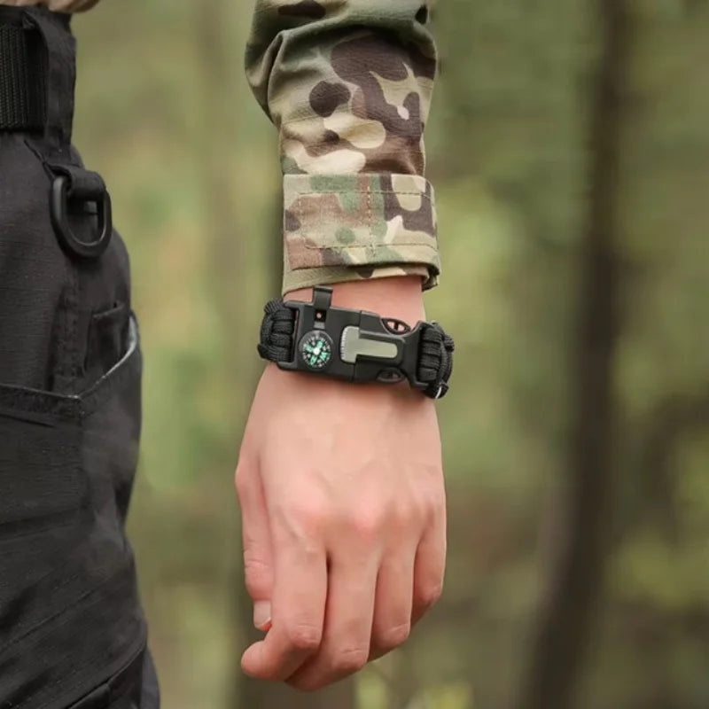 3‑in‑1 Paracord Survival Bracelet with Compass Whistle Multi‑Function Outdoor Emergency Bracelet for Men Women